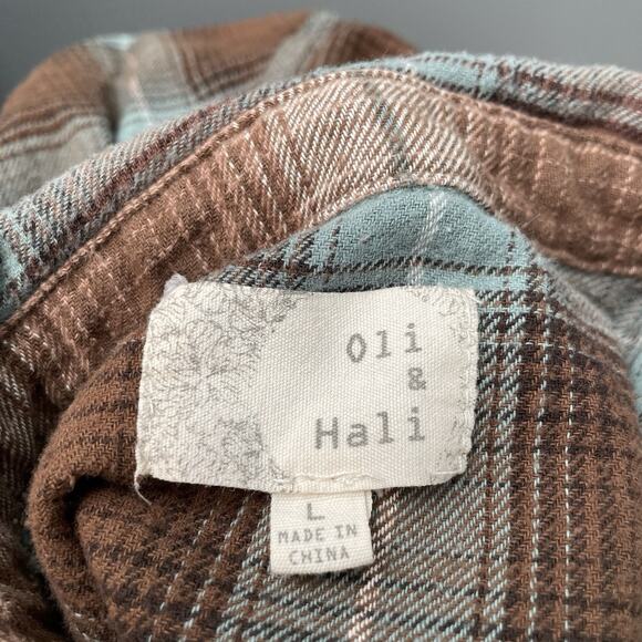 Oli & Hali Cropped Flannel Size L Plaid Shirt Boho Grunge Lagenlook Distressed - Picture 6 of 10